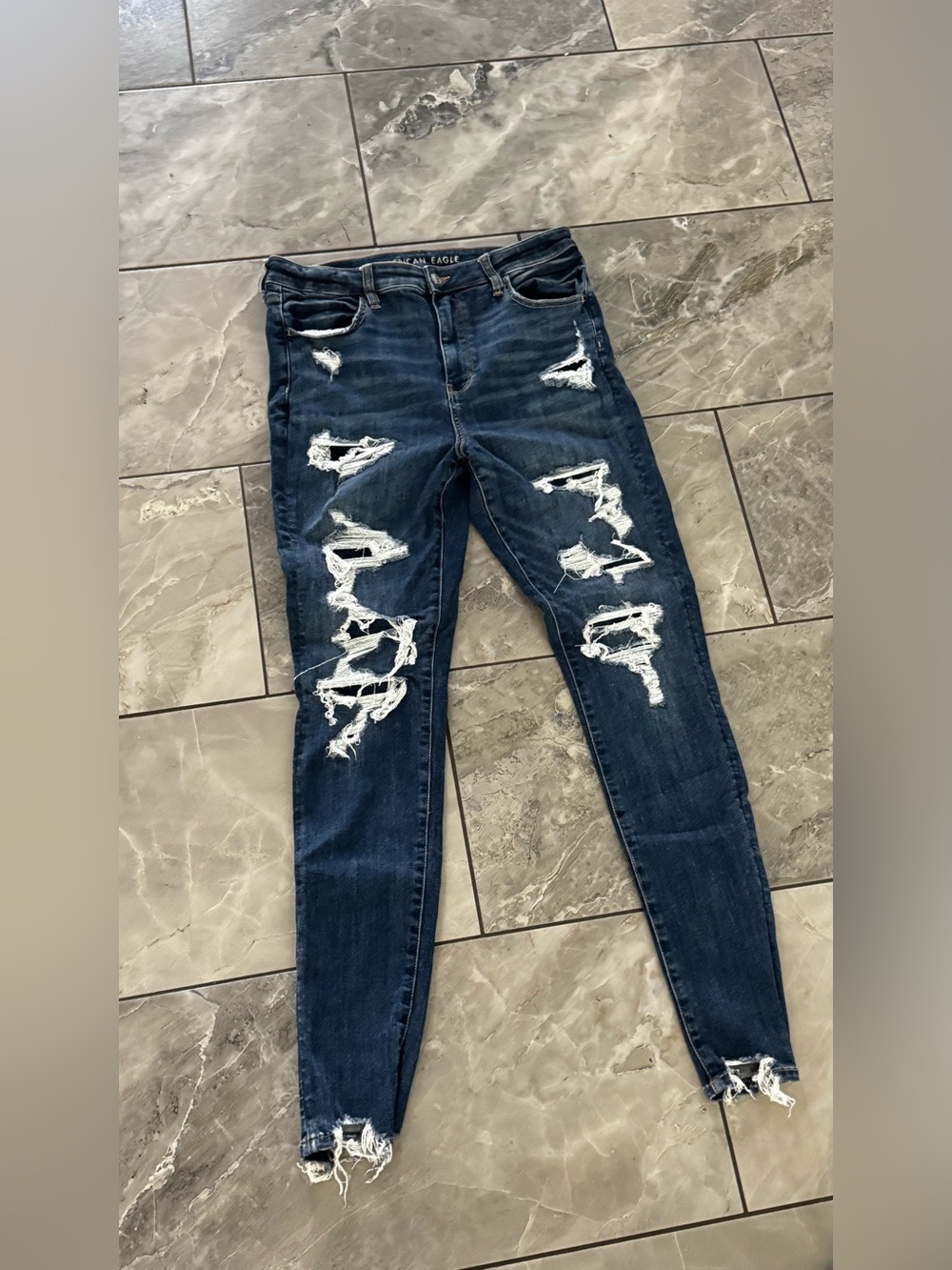 American Eagle Outfitters Distressed Dark Blue Ripped Women's Jeans